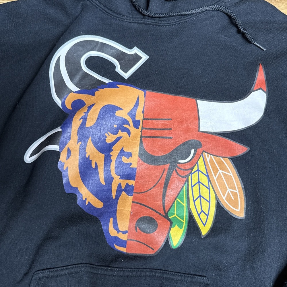 Chicago Sports Team Mashup Gildan Mens Custom Sweatshirt Black Hoodie Large - Picture 2 of 6